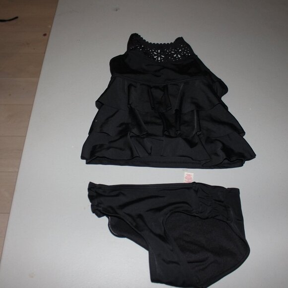 Black 2 Pcs Justice Tankini  Swimsuit Size 10 - Picture 1 of 11